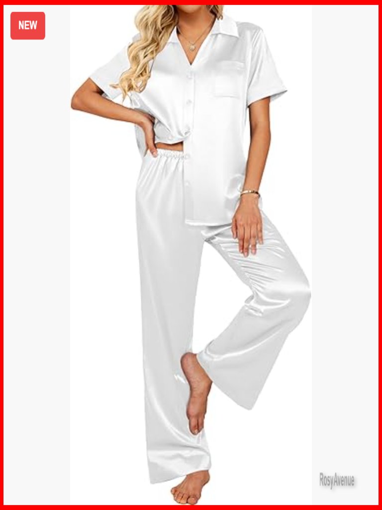 Silk Pajamas Set 2 Piece Satin Pjs Button Down Sleepwear Wide Leg Pants With